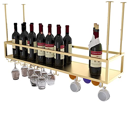 Deckenflaschenregal mit Tassenhalter und Regal | Auf den Kopf der Weinglashalter mit Stangenhöhe verstellbarer Flaschenhalter Champagner Weingläser Stammhalter Verschiedene Größen/80 * 25 * 21c von EUEIQCBZ