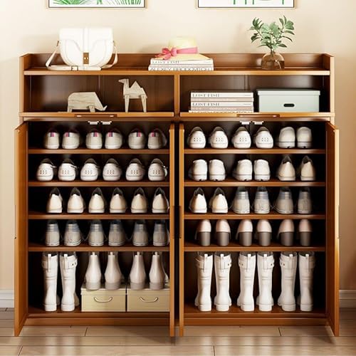 EUEIQCBZ 7 Tier Bambusschuhschrank mit Kofferraumabteil freistehender Schuhspeicher für 60 65 Paare Multifunktionales Schuhregalregal (123 x 33 x 115 cm) von EUEIQCBZ