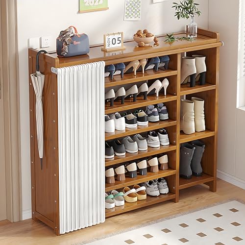 EUEIQCBZ 7 Tier Bambusschuhschrank mit Kofferraumabteil freistehender Schuhspeicher für 60 65 Paare Multifunktionales Schuhregalregal (123 x 33 x 115 cm) von EUEIQCBZ