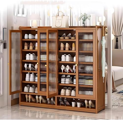 EUEIQCBZ 7 Tier Bambusschuhschrank mit Kofferraumabteil freistehender Schuhspeicher für 60 65 Paare Multifunktionales Schuhregalregal (123 x 33 x 115 cm) von EUEIQCBZ