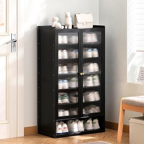 EUEIQCBZ Bambusschuh -Aufbewahrungsschrank freistehender Schuhschrank mit Türen 7 Tier Holzschuh Rack für Eingangsflur Wohnzimmer und Schrank Schwarz von EUEIQCBZ