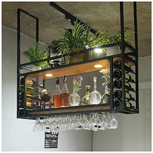 EUEIQCBZ Deckenglashalter, hängende Weinregal mit Glashalter und Regal, Metall Deckenregal mit Leitplanke, Stammware -Stammhalter, Black Metal Deckenregal für Küchenbar/Café (Farbe: Go EUEIQCBZ Deckenglashalter, hängende Weinregal mit Glashalter und Regal, Metall Deckenregal mit Leitplanke, Stammware -Stammhalter, Black Metal Deckenregal für Küchenbar/Café (Farbe: Go von EUEIQCBZ