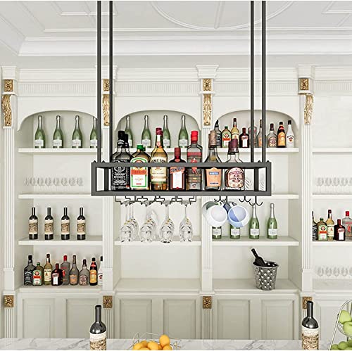EUEIQCBZ Hängeblasflasche Rack Decke Hanges Flaschenregal, Küchenstange Flaschenregal mit Becher Weinständer, Black Metal Decorative Regal Verstellbare Höhe (Größe: 60x25x21 cm) von EUEIQCBZ