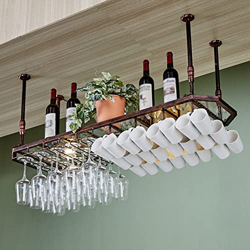 EUEIQCBZ Hängende Weinflasche Rack Decke Hängende Flasche Rack mit Glashalter Metall Weinregal Wandmontierter Champagnerglas Stammwarenflaschenhalter von EUEIQCBZ