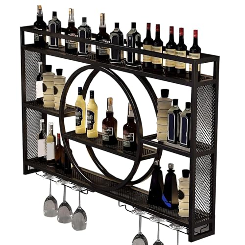 EUEIQCBZ Moderne Industrie -Wand -Weinregal mit Glashalter für Küchen Wohnzimmer Bar Display (Größe: 140 * 15 * 80 cm) von EUEIQCBZ