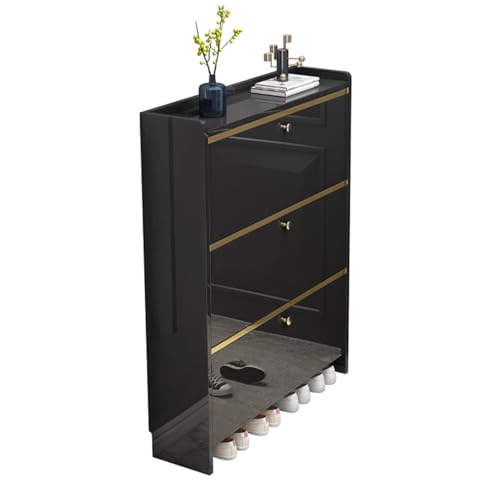 EUEIQCBZ Raumsparende Schuhregal Nizer, 3-türre Eingangsschrank für Schuhe, perfekt für Flur, Wohnzimmer, Schlafzimmer-Schwarz, 80x17 cm (31,5 x 6,7 Zoll) von EUEIQCBZ