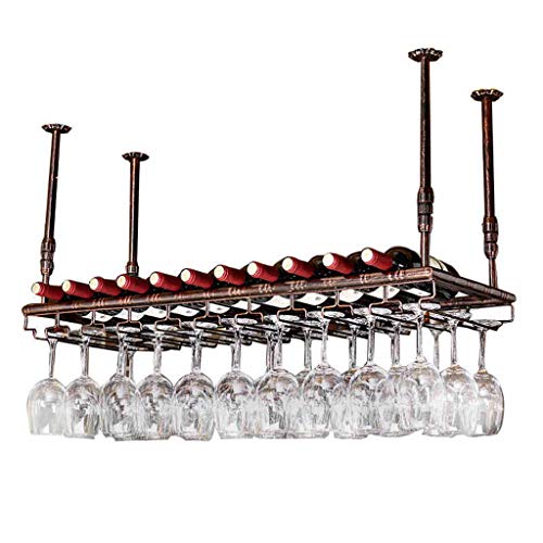 EUEIQCBZ Retro Home/Bar Weinflaschenhalter mit Stammwarenhalter | Wandhänge Metall Weinflaschenhalter | Industrielle Vintage Weinglas Rack Height verstellbare Bar Schrank Küchenorganisator Ho von EUEIQCBZ