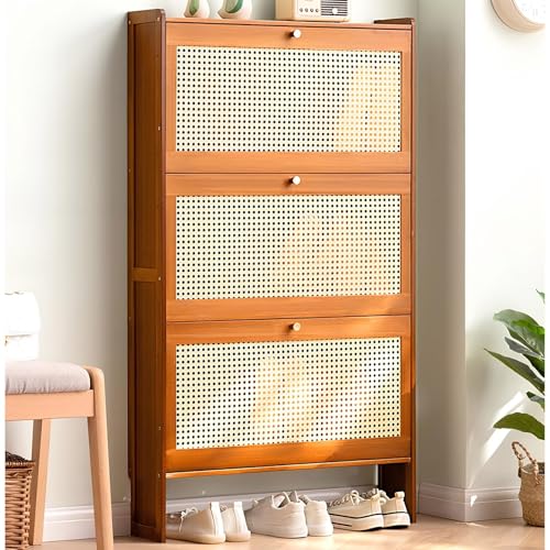 EUEIQCBZ Slim Bambusschuhschrank Nizer mit Flipentüren 2/3 Stufe Schuhspeicher für Eingang oder Wohnzimmer Freiständige schmale Schuhspeicherlösung Platz sparendes Design (50 cm/20 Zoll) von EUEIQCBZ