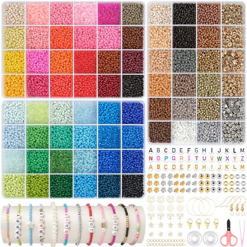 EUES 36500 stück Perlen für Armbänder 3mm Perlen zum Auffädeln 72 Farbe Perlen Set mit A - Z Buchstabenperlen,Perlen Set für Schmuckherstellung DIY Armbänder Halsketten Handwerk von EUES