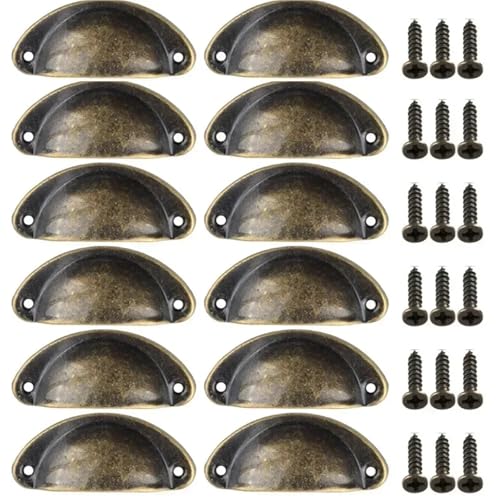 EUETVEXERK 12 STÜCKE Retro Küche Schubladenschrank Türgriff Möbelknöpfe Handware Schrank Eisen Antike Shell Zuggriffe Schranktürgriff(Green Bronze) von EUETVEXERK