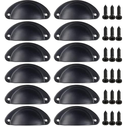 EUETVEXERK 12 STÜCKE Retro Küche Schubladenschrank Türgriff Möbelknöpfe Handware Schrank Eisen Antike Shell Zuggriffe Schranktürgriff(schwarz) von EUETVEXERK