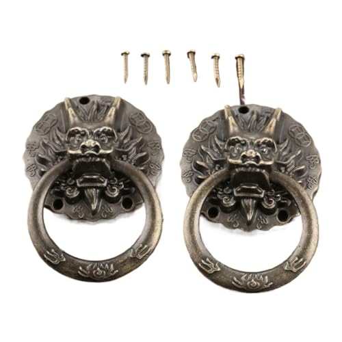 EUETVEXERK 2 stücke Antike Bronze Drachenkopf Griffe Alten Chinesischen Stil Vintage Zieht Ring for Kommode Schublade Schrank Tür 32 * 47mm Schranktürgriff von EUETVEXERK