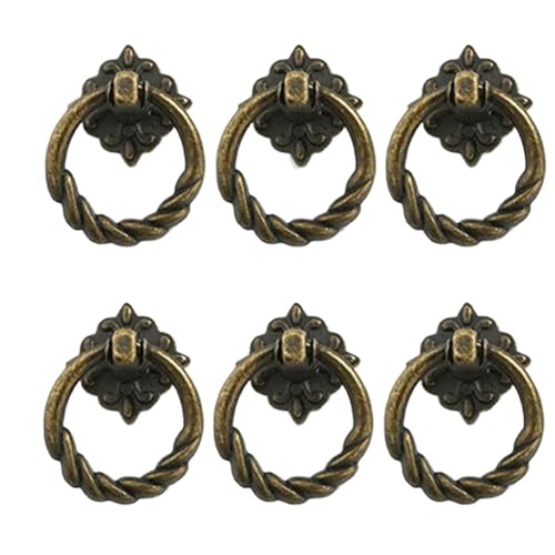 EUETVEXERK 6 Stück Retro Vintage Schranktürgriffe Antik Kupfer Schrank Ringgriffe Chinesische Messing Schubladengriffe Möbeldekor Schranktürgriff von EUETVEXERK