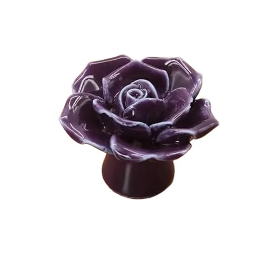 EUETVEXERK Modische Möbelgriffe, Keramik, Blumen- und Rosen-Schubladenknöpfe, ländlicher Schrank, 41 mm Durchmesser, 34 Höhe Schranktürgriff(PURPLE) von EUETVEXERK