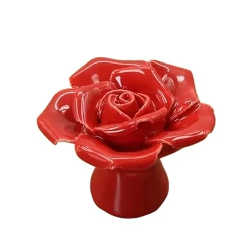 EUETVEXERK Modische Möbelgriffe, Keramik, Blumen- und Rosen-Schubladenknöpfe, ländlicher Schrank, 41 mm Durchmesser, 34 Höhe Schranktürgriff(Red) von EUETVEXERK