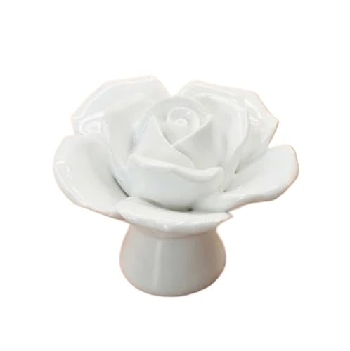 EUETVEXERK Modische Möbelgriffe, Keramik, Blumen- und Rosen-Schubladenknöpfe, ländlicher Schrank, 41 mm Durchmesser, 34 Höhe Schranktürgriff(Wit) von EUETVEXERK