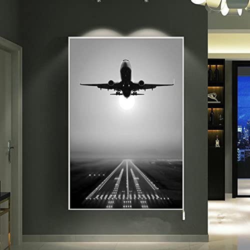 EUEU Schwarz Weiß Flugzeugbilder Flugzeug Landschaft Poster Drucke Industrielle Leinwand Wandkunst Malerei für Wohnzimmer Dekor 50x70cm Rahmenlos von EUEU