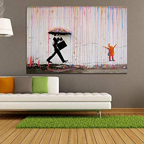 EUEU Graffiti Art Banksy Bunte Regen Leinwand Malerei und Drucke Poster und auf Wandkunst Bild Cuadros für Wohnzimmer Dekor 70x100cm Rahmenlos von EUEU