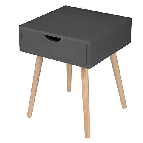 EUGAD 0080ZZ Nachttisch Beistelltisch mit Schublade Nachtkommode Nachtschrank Holzbeine MDF 40x40x50cm Grau von EUGAD