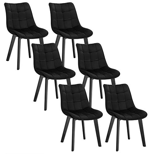 EUGAD 0656BY-6 Esszimmerstühle 6 Stück Wohnzimmerstuhl Polsterstuhl Küchenstuhl mit Rückenlehne, Sitzfläche aus Samt, Holzbeine Schwarz von EUGAD