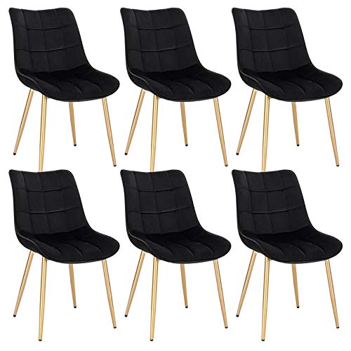 EUGAD 0670BY-6 Esszimmerstühle 6er Set Küchenstuhl Polsterstuhl Retro Design Wohnzimmerstuhl mit Rückenlehne, Samt Sitzfläche, Gold Beine, Schwarz von EUGAD