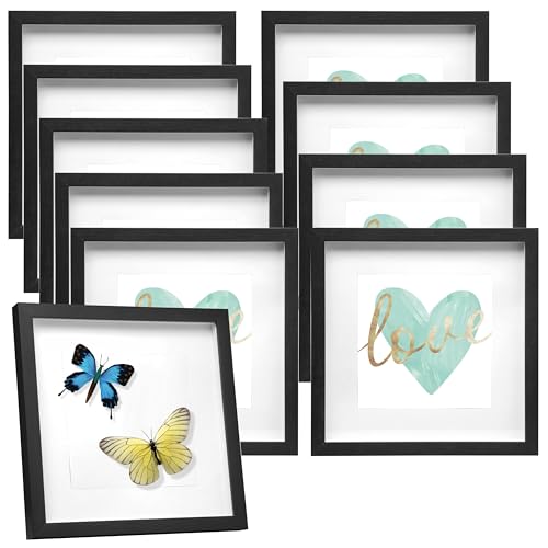 EUGAD 10er Set Bilderrahmen Fotogalerie, 40x40cm, Schwarz, tiefer Rahmen für Objekte bis 1,5 cm, Holzrahmen mit Papier-Passepartout, mit Glasscheibe, 3D Objektrahmen EUGAD 10er Set Bilderrahmen Fotogalerie, 40x40cm, Schwarz, tiefer Rahmen für Objekte bis 1,5 cm, Holzrahmen mit Papier-Passepartout, mit Glasscheibe, 3D Objektrahmen von EUGAD