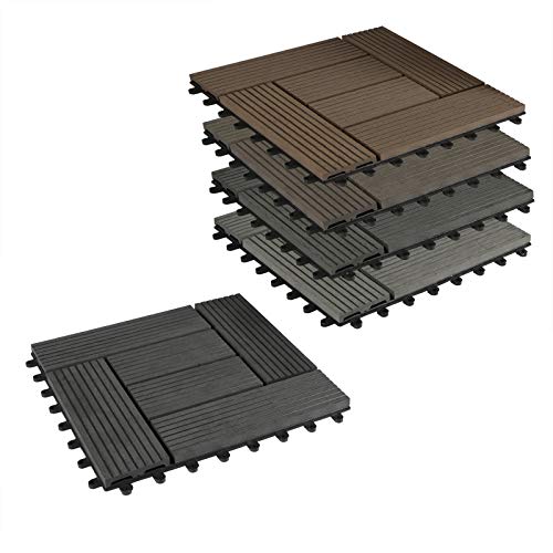 EUGAD 22er Set WPC Terrassenfliesen Terrassendielen Holzoptik Anthrazit, Rutschfest und Wetterfest Fliese Bodenfliese mit klicksystem, 30x30 cm Klickfliese Bodenbelag mit Drainage (2 m²) von EUGAD