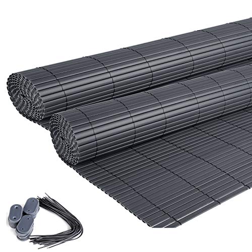 EUGAD 2X PVC Sichtschutzmatte Grau Sichtschutz Windschutz Sichtschutzzaun Balkon & Terrasse Gartenzaun 160x400cm von EUGAD