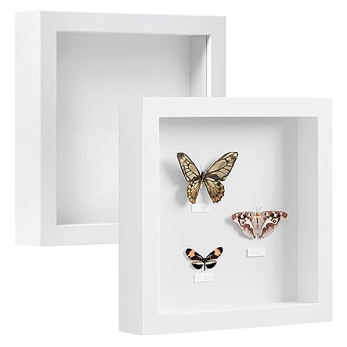 EUGAD 2er Pack 3D Bilderrahmen zum Befüllen, Objektrahmen 20x20 cm, tiefer Rahmen für Objekte bis 3 cm, Holzrahmen Collage mit Papier-Passepartout, Weiß von EUGAD