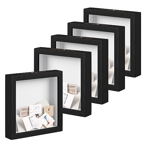 EUGAD 5er Set Bilderrahmen Fotogalerie, tiefer Rahmen für Objekte bis 3 cm, Holzrahmen mit Papier-Passepartout, mit Kunststoffscheibe, 3D Objektrahmen, Schwarz, 20x20cm von EUGAD