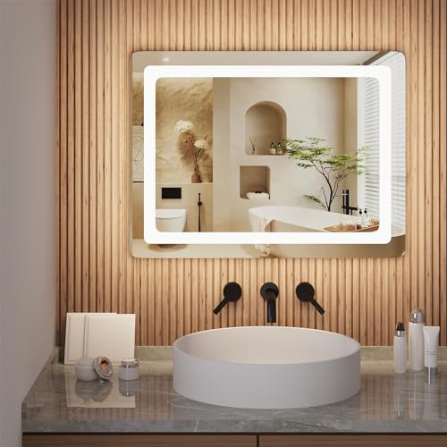 EUGAD Badspiegel mit Beleuchtung 60 x 80 cm Led Spiegel mit Touch-Schalter, Dimmbar, Einstellbare Badezimmerspiegel mit Beleuchtung, Beschlagfrei von EUGAD
