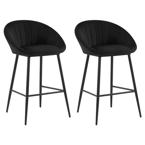 EUGAD Barhocker 2er Set, Barstühle gepolstert, Küchenhocker Samt, Küchenstühle mit Metallbeinen, hoher Hocker mit Lehne Fußstütze, für Bar Café Tresen Küche Wohnzimmer, schwarz, 1078BY-2 von EUGAD