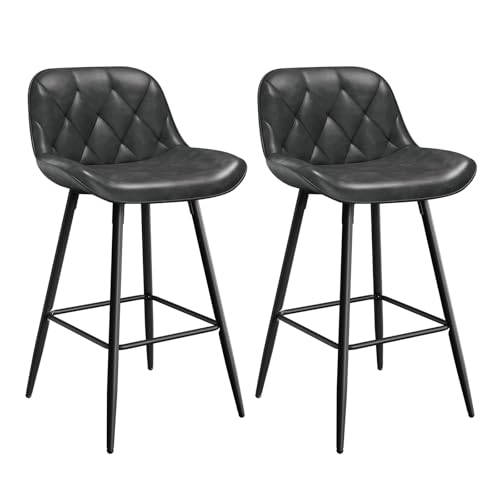EUGAD Barhocker 2er Set, Barstühle mit Rückenlehne, ergonomischer Bistrostühle, Polsterhocker mit Kunstleder, Hocker für Bar Kücheninsel Bistro, mit Metallbeinen, Fußstütze, Anthrazit, 1095BY-2 von EUGAD