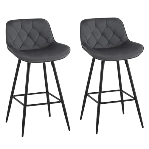 EUGAD Barhocker 2er Set, Barstühle mit Rückenlehne, ergonomischer Polsterhocker mit Samtbezug, Hocker für Bar Kücheninsel Bistro mit Metallbeinen, Dunkelgrau, 1069BY-2 von EUGAD