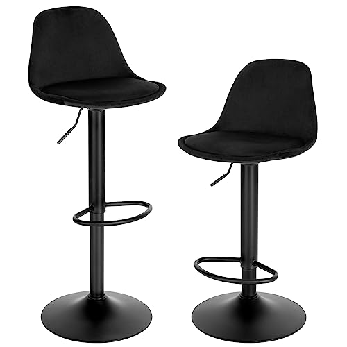 EUGAD Barhocker 2er-Set, höhenverstellbarer Barstuhl, Drehhocker, ergonomischer Stuhl, Bistrohocker, Polsterhocker mit Samtbezug, mit Rückenlehne, Fußstütze, aus Metall, schwarz, 1050BY-2 von EUGAD
