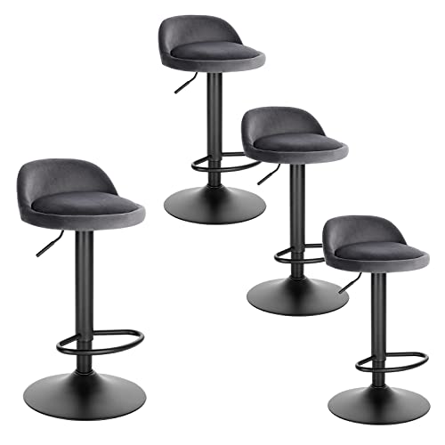 EUGAD Barhocker 4er Set 360° Drehstuhl Barstuhl mit Rückenlehne Fußstütze 120kg belastbar höhenverstellbar (61-82cm) Samt Metall Dunkelgrau 0823BY-4 von EUGAD