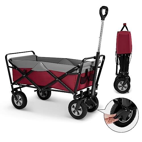 EUGAD Bollerwagen faltbar, 100 L Transportwagen mit verstellbarem Griff, tragbarer Strandwagen mit Seitentaschen, für Garten Camping Einkaufen, für alle Gelände, 80 kg belastbar, Fuchsia + grau von EUGAD