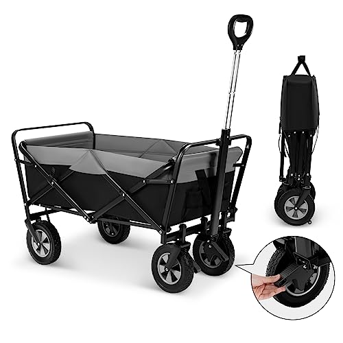 EUGAD Bollerwagen faltbar, 100 L Transportwagen mit verstellbarem Griff, tragbarer Strandwagen mit Seitentaschen, für Garten Camping Einkaufen, für alle Gelände, 80 kg belastbar, schwarz + grau von EUGAD