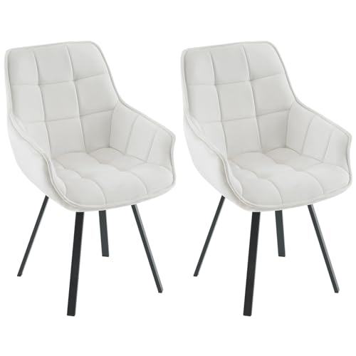 EUGAD Esszimmerstühle drehbar 2er Set, für Esszimmer Wohnzimmer, Bequeme Küchenstühle mit Armlehnen, Rückenlehne, Metallbeinen, modern, Creme von EUGAD