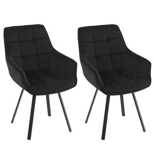EUGAD Esszimmerstühle 2er Set drehbar, für Esszimmer Wohnzimmer, Bequeme Küchenstühle mit Armlehnen, Rückenlehne, Metallbeinen, modern, Schwarz von EUGAD