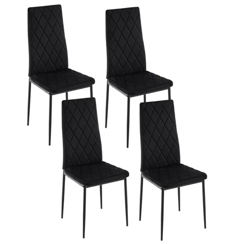 EUGAD Esszimmerstühle 4er Set, Küchenstühle mit hoher Rückenlehne, Polsterstuhl, Wohnzimmerstuhl, gepolsterter Design Stuhl mit Samt-Sitzfläche Metallbeinen, Schwarz von EUGAD