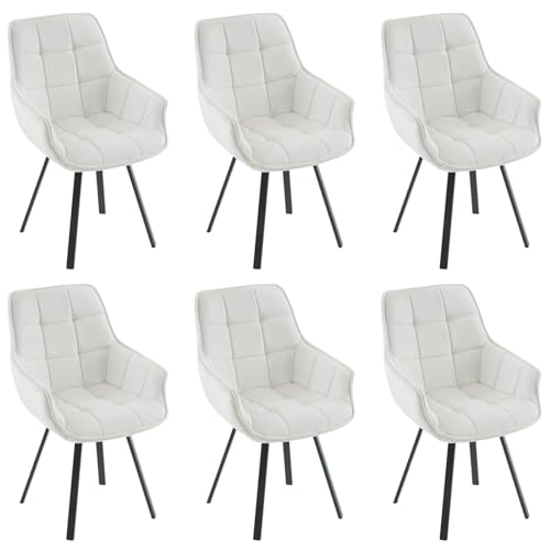 EUGAD Esszimmerstühle 6er Set drehbar, Stuhl Drehstuhl Esszimmer, Küchenstühle Essstühle mit Armlehnen Rückenlehne, Armlehnstuhl Drehsessel, bequem modern, mit Metallbeinen, Creme von EUGAD