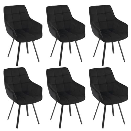 EUGAD Esszimmerstühle 6er Set drehbar, für Esszimmer Wohnzimmer, Bequeme Küchenstühle mit Armlehnen, Rückenlehne, Metallbeinen, modern, Schwarz von EUGAD