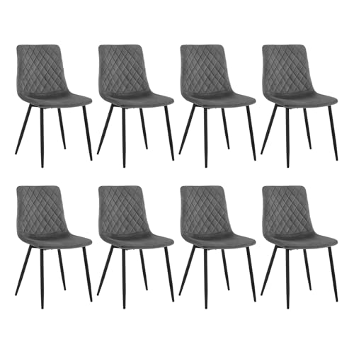 EUGAD Esszimmerstühle 8er Set, Küchenstuhl Wohnzimmerstuhl Schminkstuhl Polsterstuhl Akzentstuhl, mit Samtsitz Metallbeinen, 150 kg, für Esszimmer Küche Wohnzimmer Eingangsbereich, Dunkelgrau von EUGAD