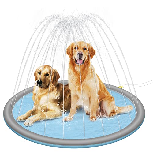 EUGAD Hundepool mit Sprinkler Ø170 cm für große Hunde, Wassersäule mit Einstellbarer Höhe und Richtung, Rutschfester Boden, faltbar, Grau Blau, 0025GYYC von EUGAD