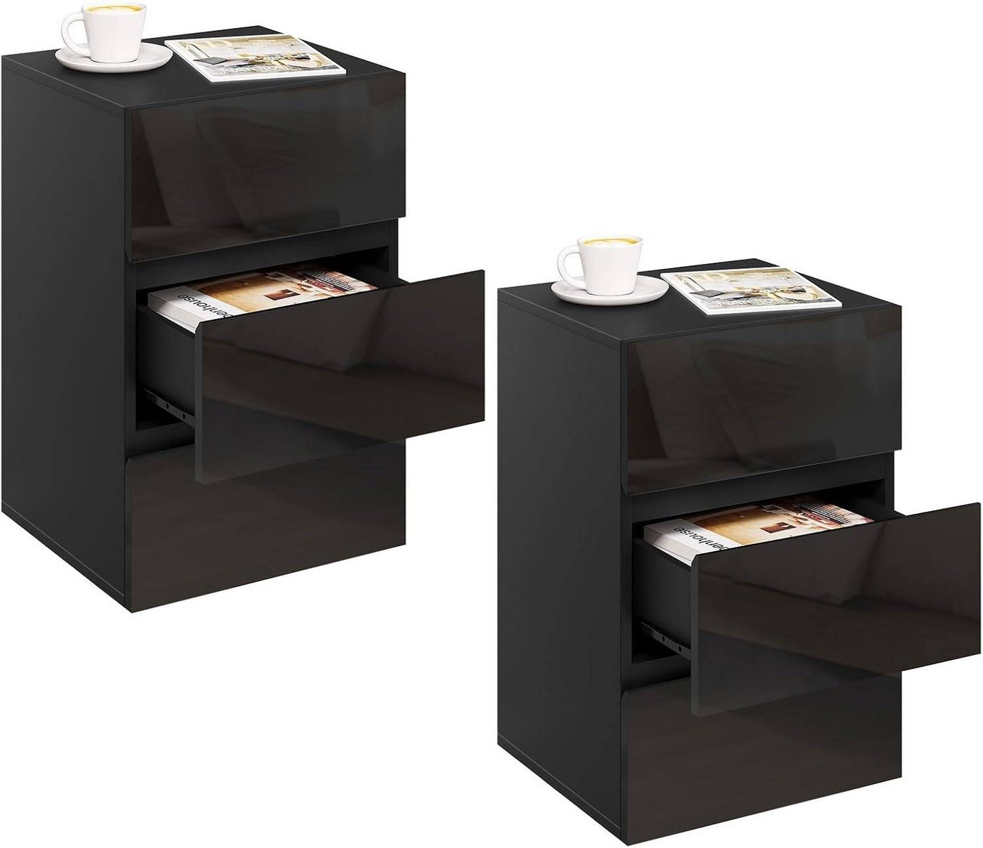 EUGAD Nachttisch (2-St., 2 Set), Nachtschrank mit 3 Schubladen in Hochglanz von EUGAD