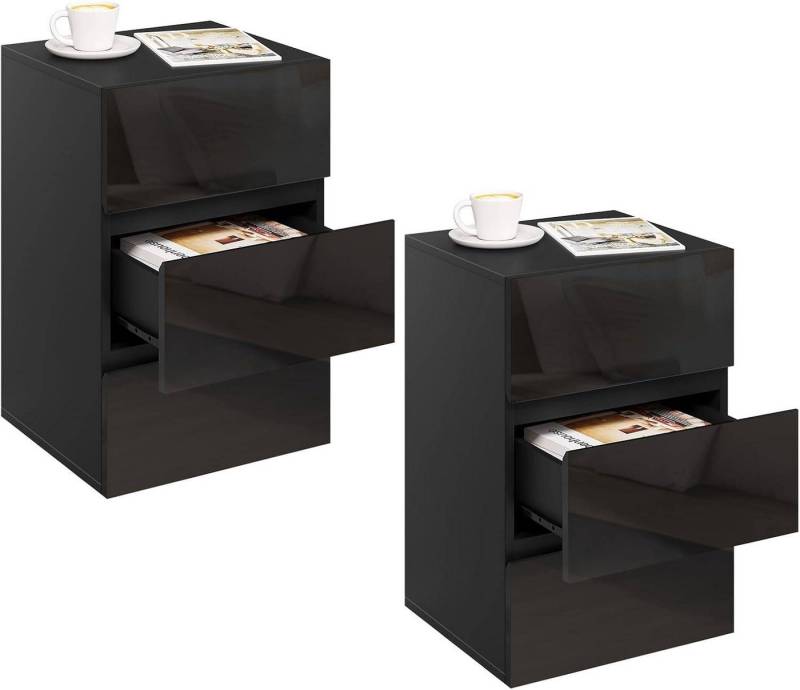 EUGAD Nachttisch (2-St., 2 Set), Nachtschrank mit 3 Schubladen in Hochglanz von EUGAD