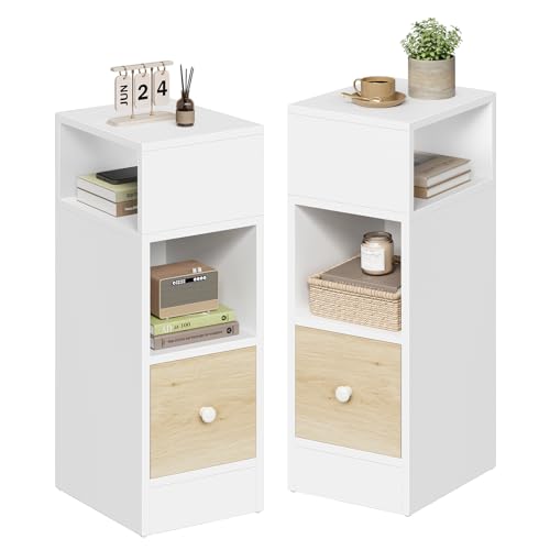 EUGAD Nachttische 2er Set, schmal, Beistelltisch mit 2 offenen Ablagen und 1 Schublade, 25x66x30 cm, Nachtschrank im Schlafzimmer, Nachtkästchen aus Holzwerkstoff, dunkelgrau, 0010CTG-2 von EUGAD