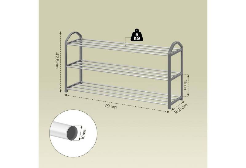 EUGAD Schuhregal, 1-tlg., 3-Ebenen–Metallrohrgestell, für Flur, Wohnzimmer, Schlafzimmer von EUGAD