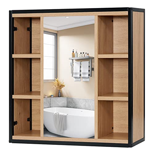 EUGAD Spiegelschrank Bad, Badezimmerschrank mit Spiegel, Schrank mit Badezimmerspiegel, Hängeschrank Badezimmer, mit verstellbaren Ablagen, aus Metall Holzwerkstoff, 60 x 58 x 16 cm von EUGAD